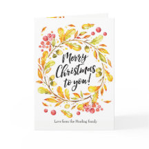 メリークリスマスの水彩画のリースのクリスマスカード