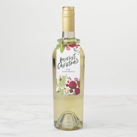 メリークリスマスの水彩画の花柄の原稿 ボトルネックタグ (ボトル)