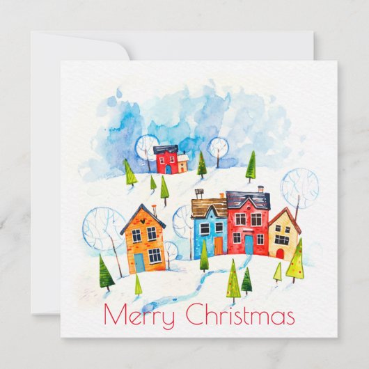メリークリスマスの水彩雪の郷 カード (正面)