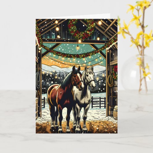 メリークリスマスの漫画の馬 カード (黄色い花)