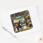 メリークリスマスの漫画の馬 スクエアシール (封筒)