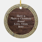 メリークリスマスの漫画の馬 セラミックオーナメント (裏面)