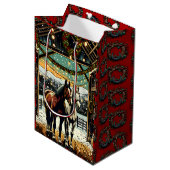 メリークリスマスの漫画の馬 ミディアムペーパーバッグ (正面アングル)