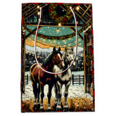 メリークリスマスの漫画の馬 ミディアムペーパーバッグ (正面)