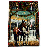 メリークリスマスの漫画の馬 ミディアムペーパーバッグ (裏面)