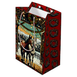 メリークリスマスの漫画の馬 ミディアムペーパーバッグ