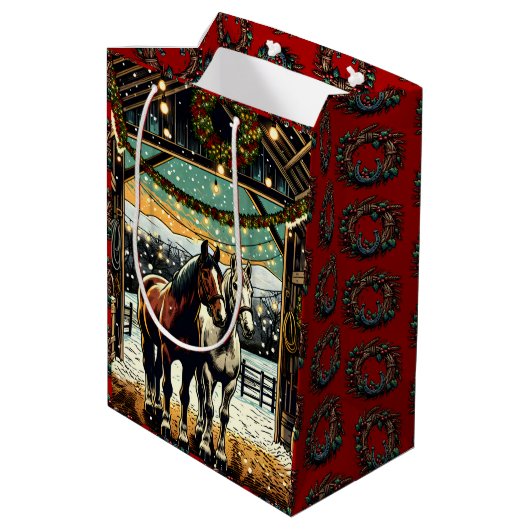 メリークリスマスの漫画の馬 ミディアムペーパーバッグ (裏面アングル)