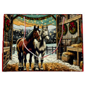 メリークリスマスの漫画の馬 ラージペーパーバッグ (正面)