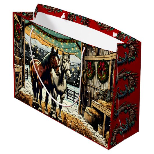 メリークリスマスの漫画の馬 ラージペーパーバッグ (裏面アングル)