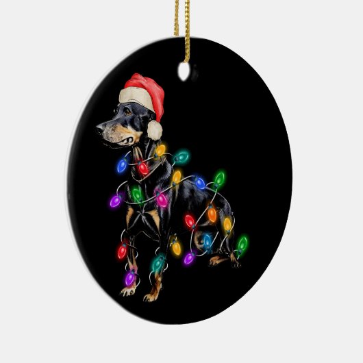 メリークリスマスの犬が光のもつれて セラミックオーナメント (右)