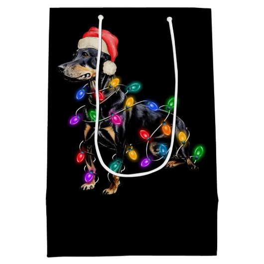 メリークリスマスの犬が光のもつれて ミディアムペーパーバッグ (裏面)