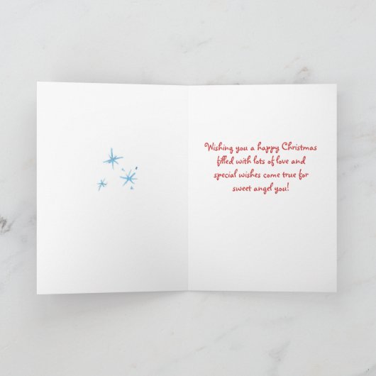 メリークリスマスの甘い天使は水彩画をからかいます シーズンカード (内部)