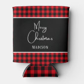 メリークリスマスの田舎風の赤いバッファローのプレイド 缶クーラー (正面)