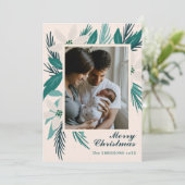 メリークリスマスの白いポインセチア写真 カード (スタンド正面)