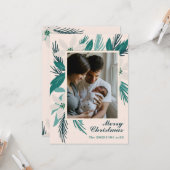 メリークリスマスの白いポインセチア写真 カード (正面/裏面インサイチュ)