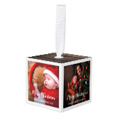 メリークリスマスの白い枠が手書きモダン キューブオーナメント (正面アングル)