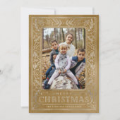メリークリスマスの白い葉の金ゴールドと写真 シーズンカード (正面)