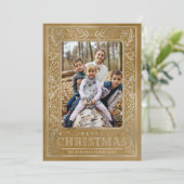 メリークリスマスの白い葉の金ゴールドと写真 シーズンカード (スタンド正面)