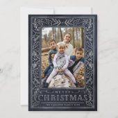 メリークリスマスの白い葉の青と写真 シーズンカード (正面)