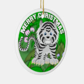 メリークリスマスの白のトラ セラミックオーナメント (右)