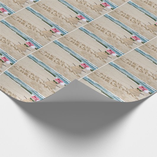 メリークリスマスの砂の男のビーチ ラッピングペーパー (角)