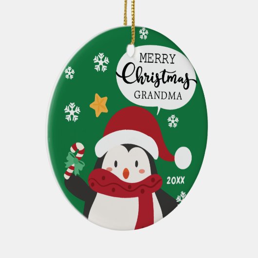 メリークリスマスの祖母のペンギンのオーナメント セラミックオーナメント (右)