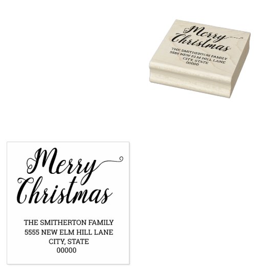 メリークリスマスの筆記体のファミリー名アドレス ラバースタンプ (押印)