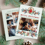 メリークリスマスの素朴なフローラ写真コラージュ シーズンカード<br><div class="desc">水素朴色の冬のフローラ植物性メリーモダンクリスマスのホリデーカード松のコーン、果実、枝、葉の緑の緑のセージの緑の緑の緑の緑。           お願い、文字、サイン、5枚の家族の写真を合わせてパーソナライズする（前面に1枚、背面に4枚）。</div>