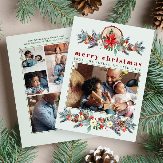 メリークリスマスの素朴なフローラ写真コラージュ シーズンカード