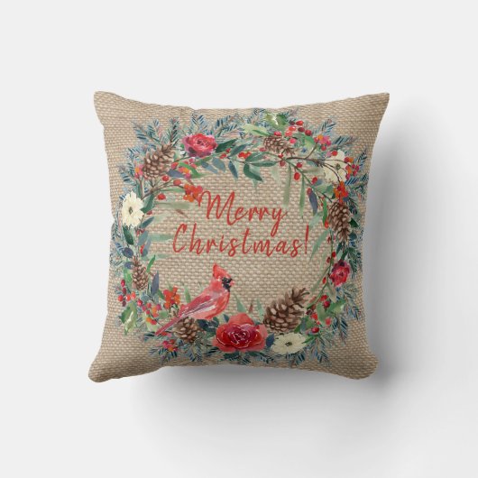 メリークリスマスの素朴なフローラ家族の写真のラップ クッション (裏面)