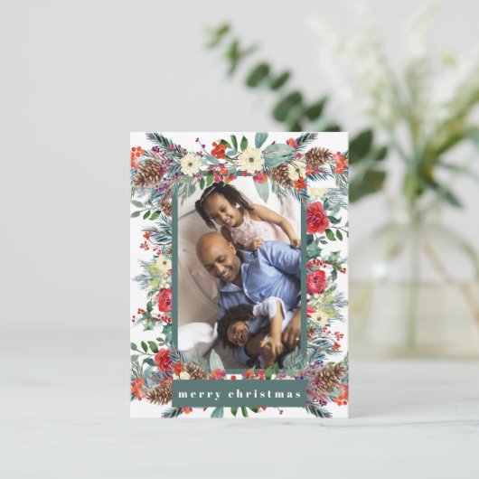 メリークリスマスの素朴なモダンフローラ4枚の写真 シーズンポストカード (スタンド正面)