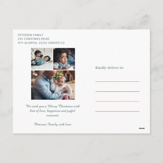 メリークリスマスの素朴なモダンフローラ4枚の写真 シーズンポストカード (裏面)