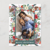 メリークリスマスの素朴なモダンフローラ4枚の写真 シーズンポストカード (正面)