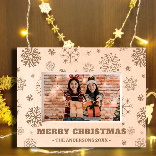 メリークリスマスの素朴な休日の写真は木製エッチング レーザー彫刻フレーム