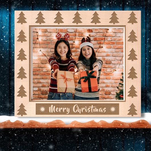 メリークリスマスの素朴な休日の写真は木製エッチング レーザー彫刻フレーム