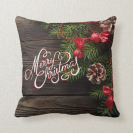 メリークリスマスの素朴な休日木花輪 クッション