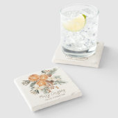 メリークリスマスの素朴な冬の植物の緑 ストーンコースター (横)