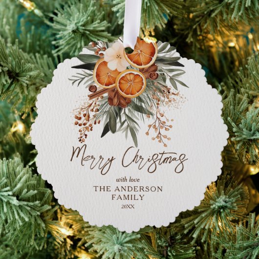 メリークリスマスの素朴な冬の植物写真 オーナメントカード (インサイチュ (木))