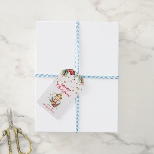 メリークリスマスの素朴な水の色の金ゴールド灯 ギフトタグ (より糸付き)