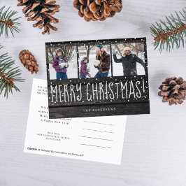 メリークリスマスの素朴な納屋の木3写真コラージュ シーズンポストカード