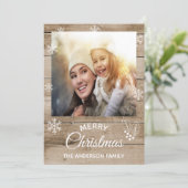 メリークリスマスの素朴な茶色の木の写真カード シーズンカード (スタンド正面)