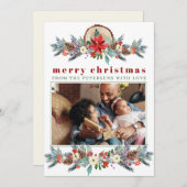 メリークリスマスの素朴な赤いフローラの家族の写真 シーズンカード (正面/裏面)