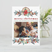 メリークリスマスの素朴な赤いフローラの家族の写真 シーズンカード (スタンド正面)