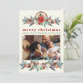 メリークリスマスの素朴な赤いフローラの家族の写真 シーズンカード (スタンド正面)