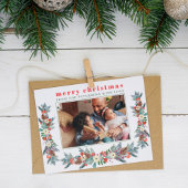 メリークリスマスの素朴な赤いフローラの家族の写真 シーズンポストカード