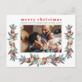 メリークリスマスの素朴な赤いフローラの家族の写真 シーズンポストカード (正面)