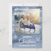 メリークリスマスの素朴な青い木のフォトカード シーズンカード (正面)