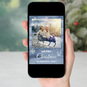 メリークリスマスの素朴な青い木のフォトカード シーズンカード