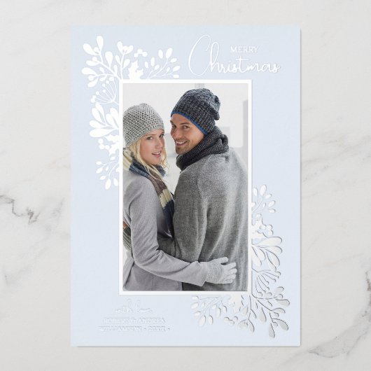 メリークリスマスの緑のシルバー 箔シーズンカード (正面)