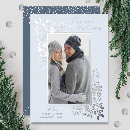 メリークリスマスの緑のシルバー 箔シーズンカード